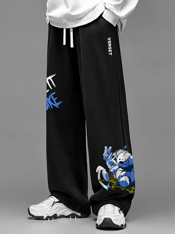 Lose, weites Bein, gerade Freizeithose, amerikanischer Cartoon-Stil, für Herren und Damen, Freizeithose, große Größe 300, Pou, Briefdruck, Tren...