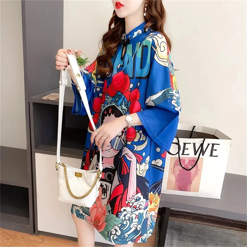 Tide Minority Design Sense Hanfu Improved Cheongsam Short Sleeve Summer Loose Half Sleeve T-shirt Dress Female Womens Dresses