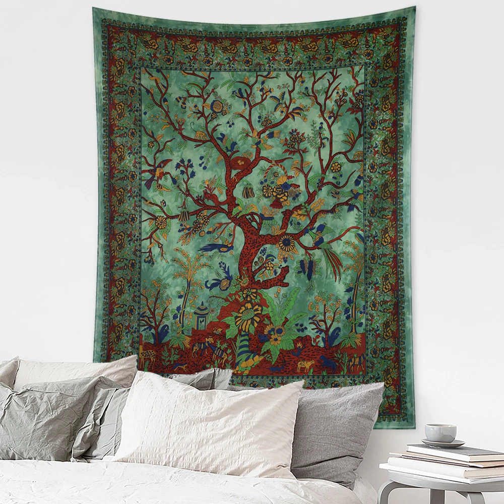 Abstract Flower And Bird Life Tree Tapestry Wall Hanging Wizardry Psychedelic Art Hippie Tapiz Bohemian Dormitory Home Decor