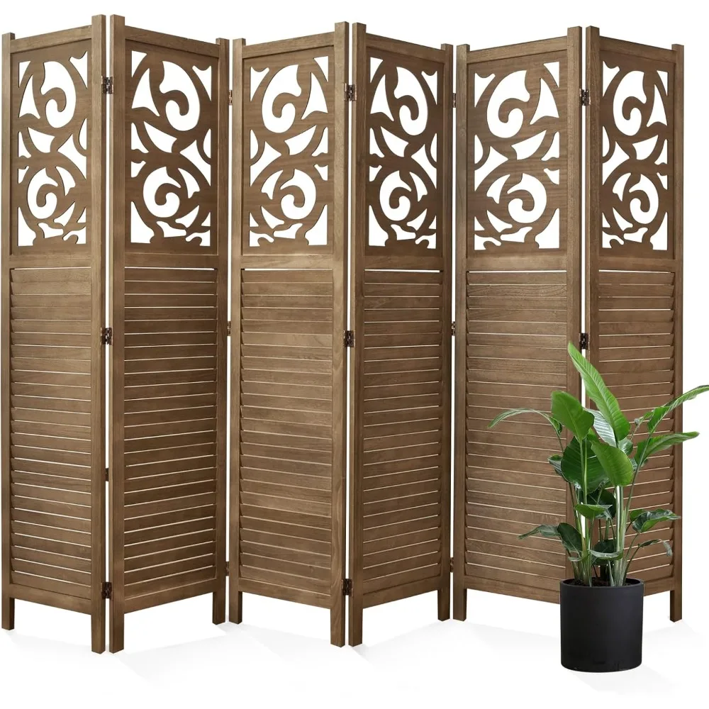 

Room Divider Wood Carved Wall Divider Indoor Folding Portable Partition Screen for Home Office Garden Terrace - 6 Panel