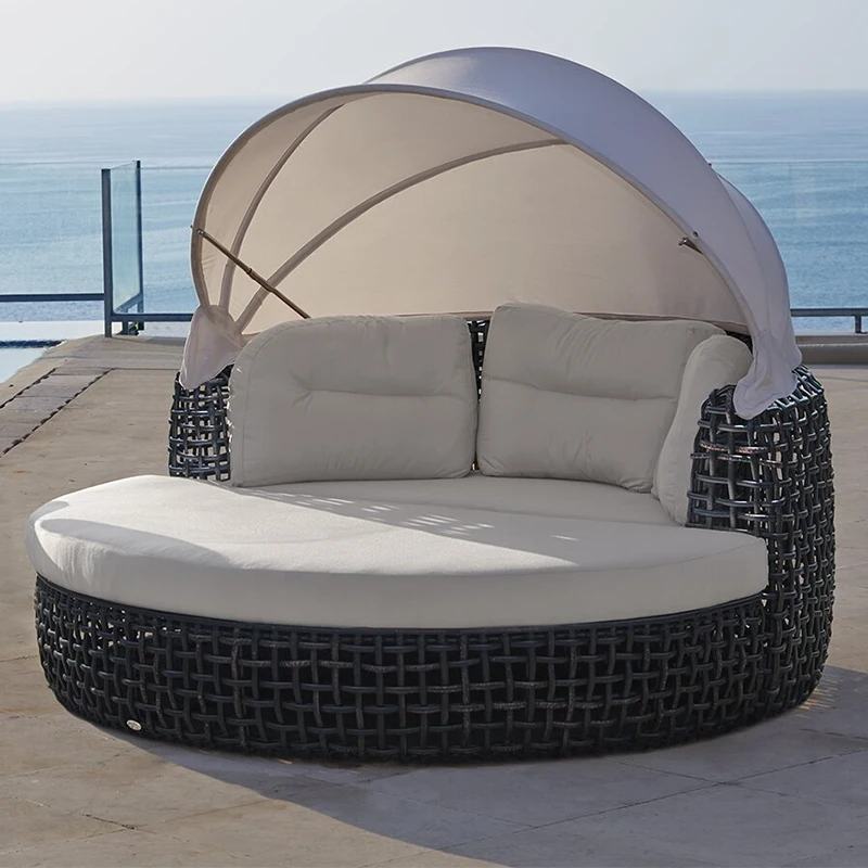 

Outdoor Lying Bed Nordic Style Outdoor Vine Weaving Sofa Bed Resort Swimming Pool Leisure Vine Chair Beach Lying Chair