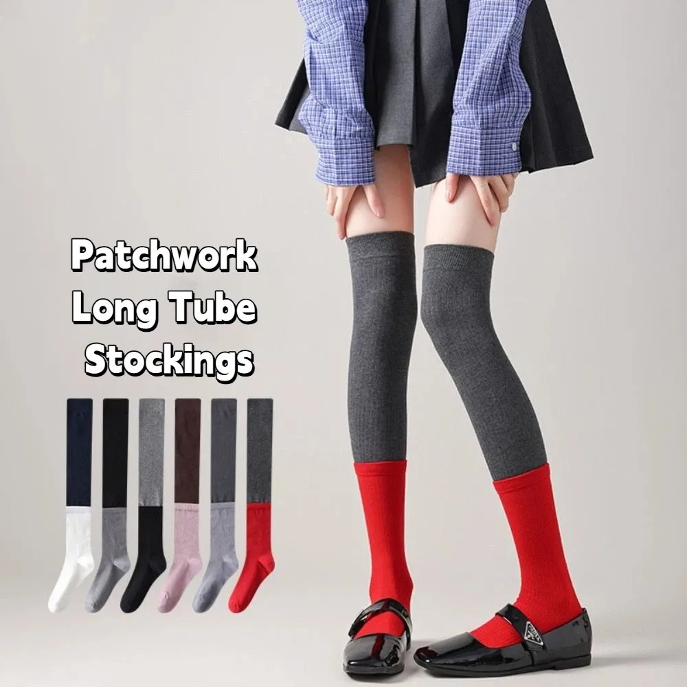 

Harajuku Patchwork JK Lolita Socks Ins Anti-slip Retro Pile Socks Hosiery Over-knee Long Tube Stockings Unisex