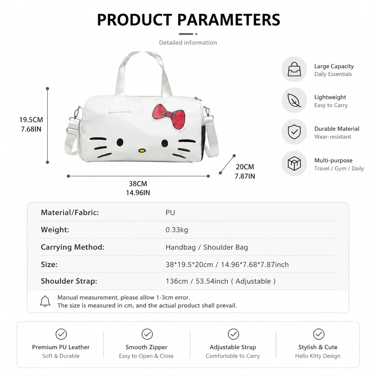 Sanrio Hello Kitty Travel Duffel Bag Large Capacity Sports Gym Bag Women's Crossbody Handbag Overnight Weekend Bag - view 5
