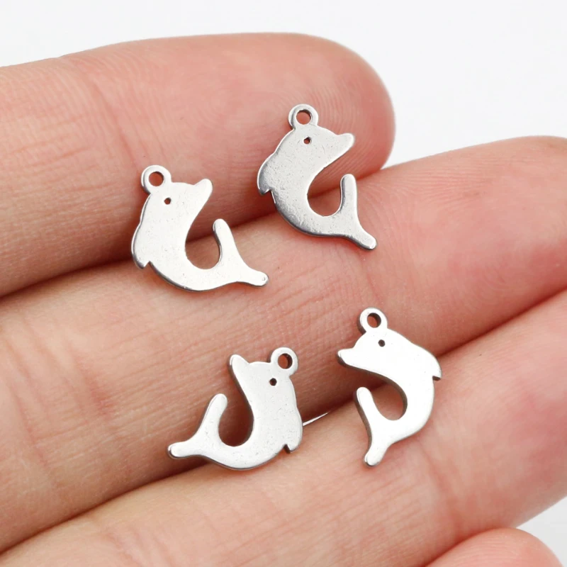 30pcs 12x8mm No Fade 316 Stainless Steel Dolphin Cute Charms Pendant for DIY Necklace Bracelet Craft Jewelry Making Findings