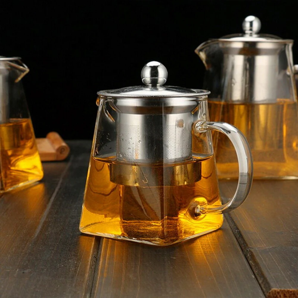 350-950ML Clear Heat Resistant Clear Glass Teapot Jug W Infuser Coffee Tea Leaf Herbal Pot Flower Teapot Milk Juice Container