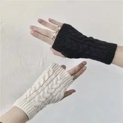 Fingerless Mittens Driving Gloves Autumn And Winter Solid Color Female Gloves Twist Mittens Half-finger Gloves Knitted Gloves