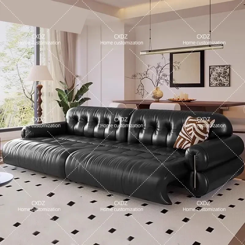 French retro brown sugar cloud leather sofa remote control telescopic straight push electric function sofa bed integrated