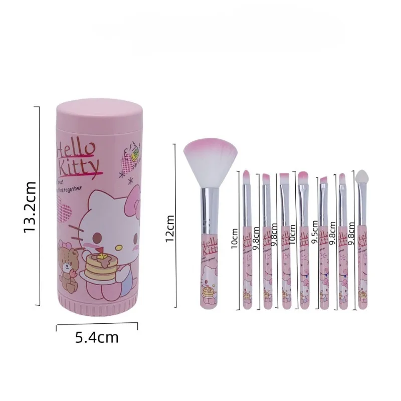 Hello Kitty Makeup Brush Cute Cartoon Set 8 Pieces Tube Beginner Blush Eyebrow Lip Brush Eyeshadow Brush Beauty Tools Gift