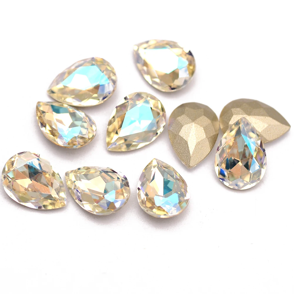 Super Colorful Pear 5A Glass Rhinestones DIY Crafts Strass Glue On Nail Art Accessories Jewels Decoration Loose Beads