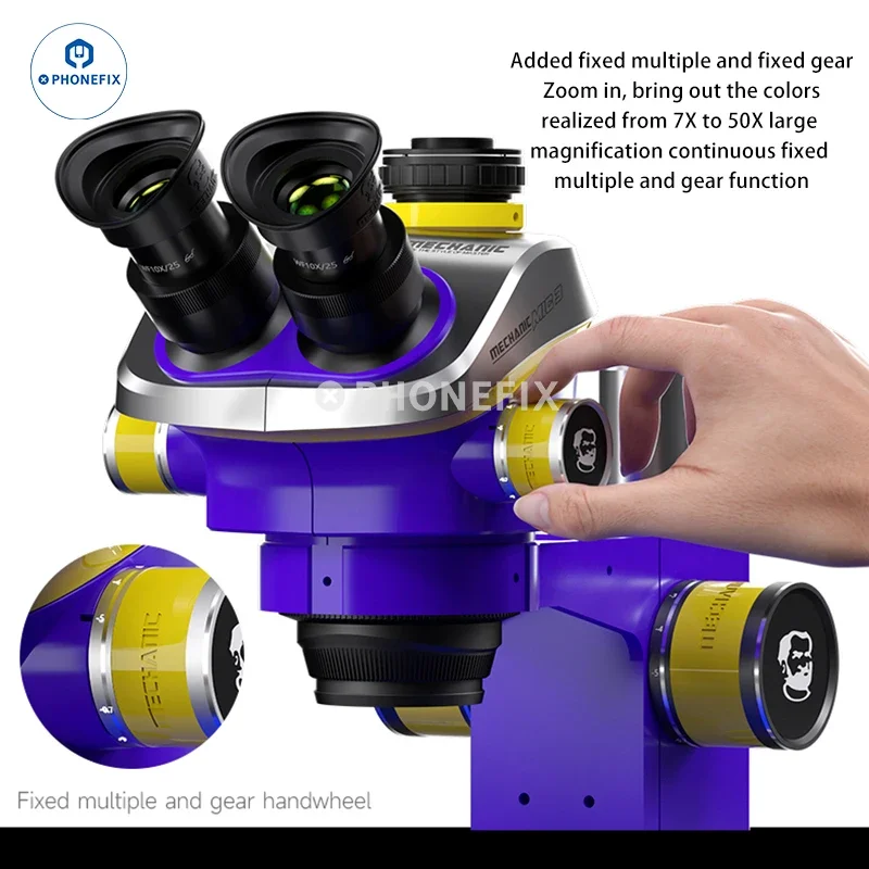 Nowa mechaniczna głowica mikroskopu trójokularowego 7-50X Simul z ciągłym zoomem mikroskop Stereo okularu WF10X25 lutowanie PCB do telefonu