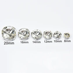 Sew On Rhinestone 8Mm 10Mm 12Mm 14Mm 16Mm 20Mm Mixed Size Glass Crystal Gems Flatback With Silver Claw For Jewelry Craft Clothes