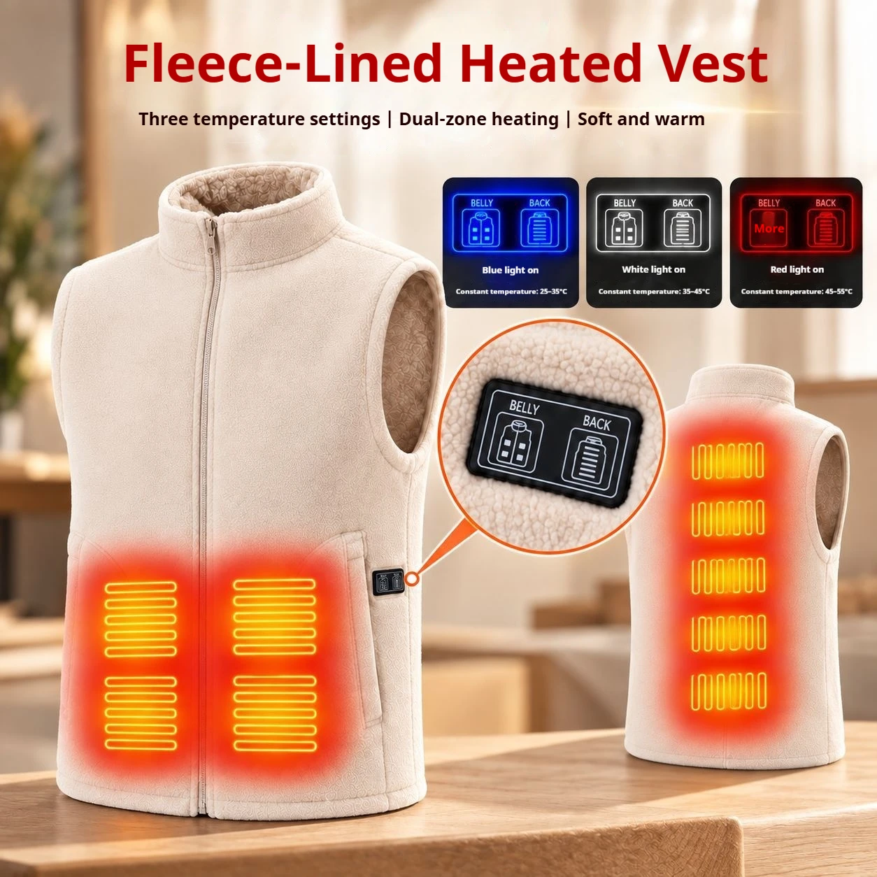 Heated Vest Men Women USB Electric 10 Zone Heating Polar Fleece Thermal Winter Warm Jacket Outdoor Camping Ski Clothing
