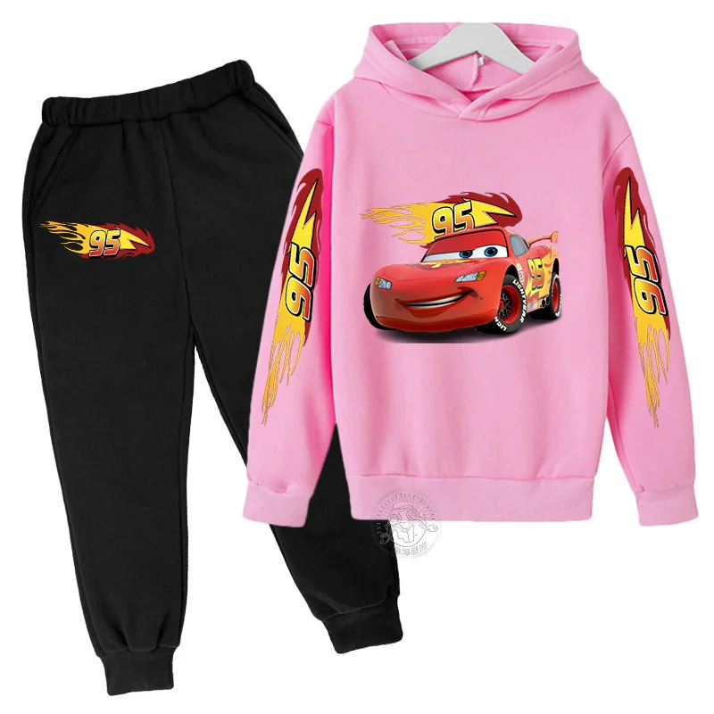 Autumn Disney Car Children\'s Lightning McQueen Cartoon Printed Children\'s Hoodie+Pants Anime Kawaii Top Casual Boys and Girls Se