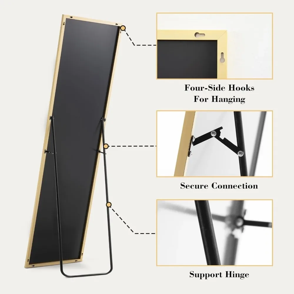 Full Length Mirror with stand, with Aluminum Alloy Frame for Bedroom, Standing Full Body Mirror with Shatter-proorf Nano Glass