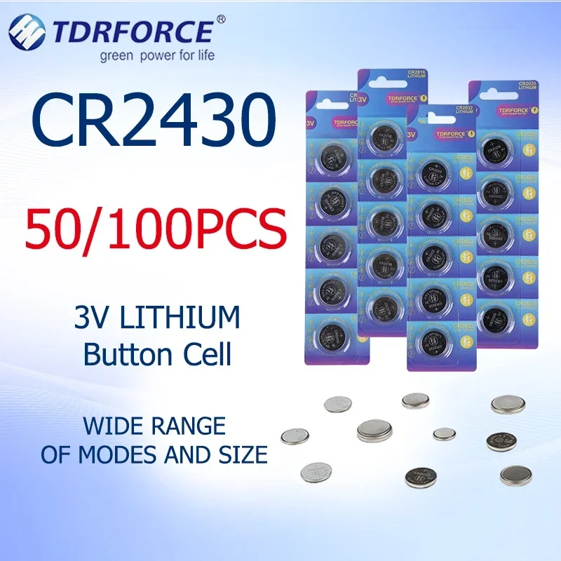 50/100PCS CR2430 3V Lithium Battery Button Coin Batteries 285mAh High Capacity Electronic Batteries for Watch Clock Toys Remote