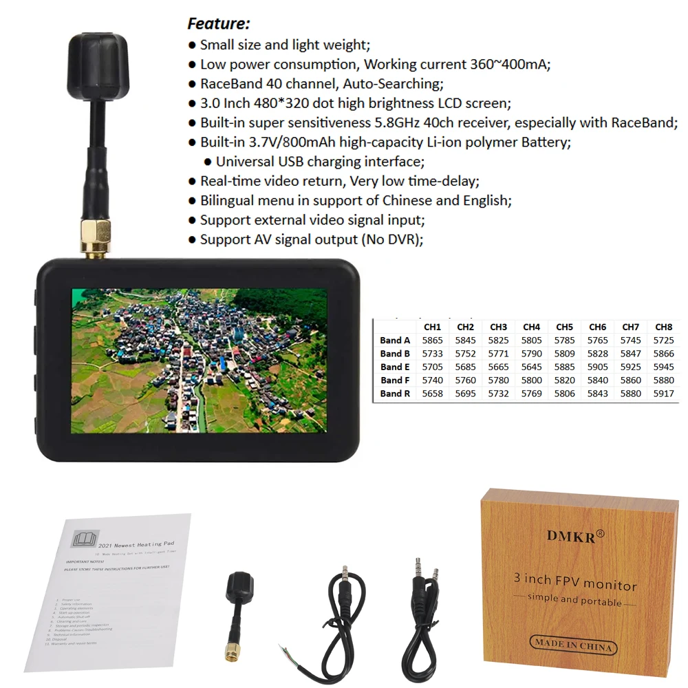 

5.8G 40CH 3 Inch FPV Monitor LCD Screen Auto-searching Built-in Battery RaceBand for FPV Racing Drone RC Quadcopter Airplane