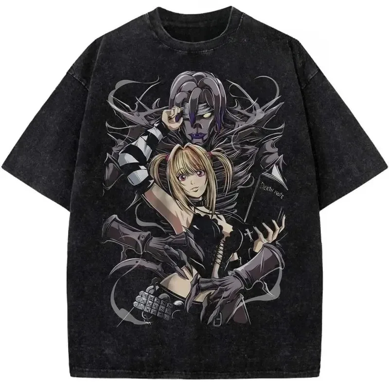 Classis Anime Misa Death Note Graphic Print Retro Washed Cotton T-shirt Men Women Suitable for All Seasons Top Summer New Tee