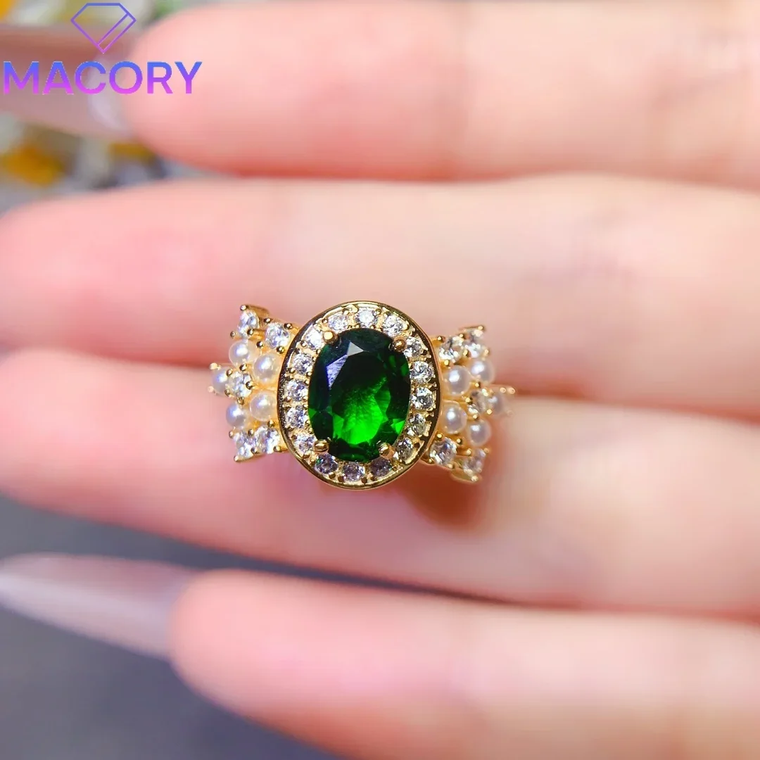 Female wedding natural diopside ring luxury sterling silver 925 free Valentine's Day gem luxury brand replica.