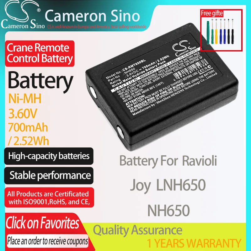 CameronSino Battery for Ravioli Joy LNH650 fits Ravioli NH650 Crane Remote Control battery 700mAh/2.52Wh 3.60V Ni-MH Black