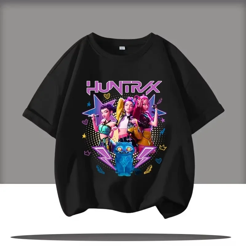 Moda filme crianças camiseta kpop caçadores de demônios presente engraçado para fãs camiseta k-pop caçadores de demônios roupas legal meninas camiseta verão topo