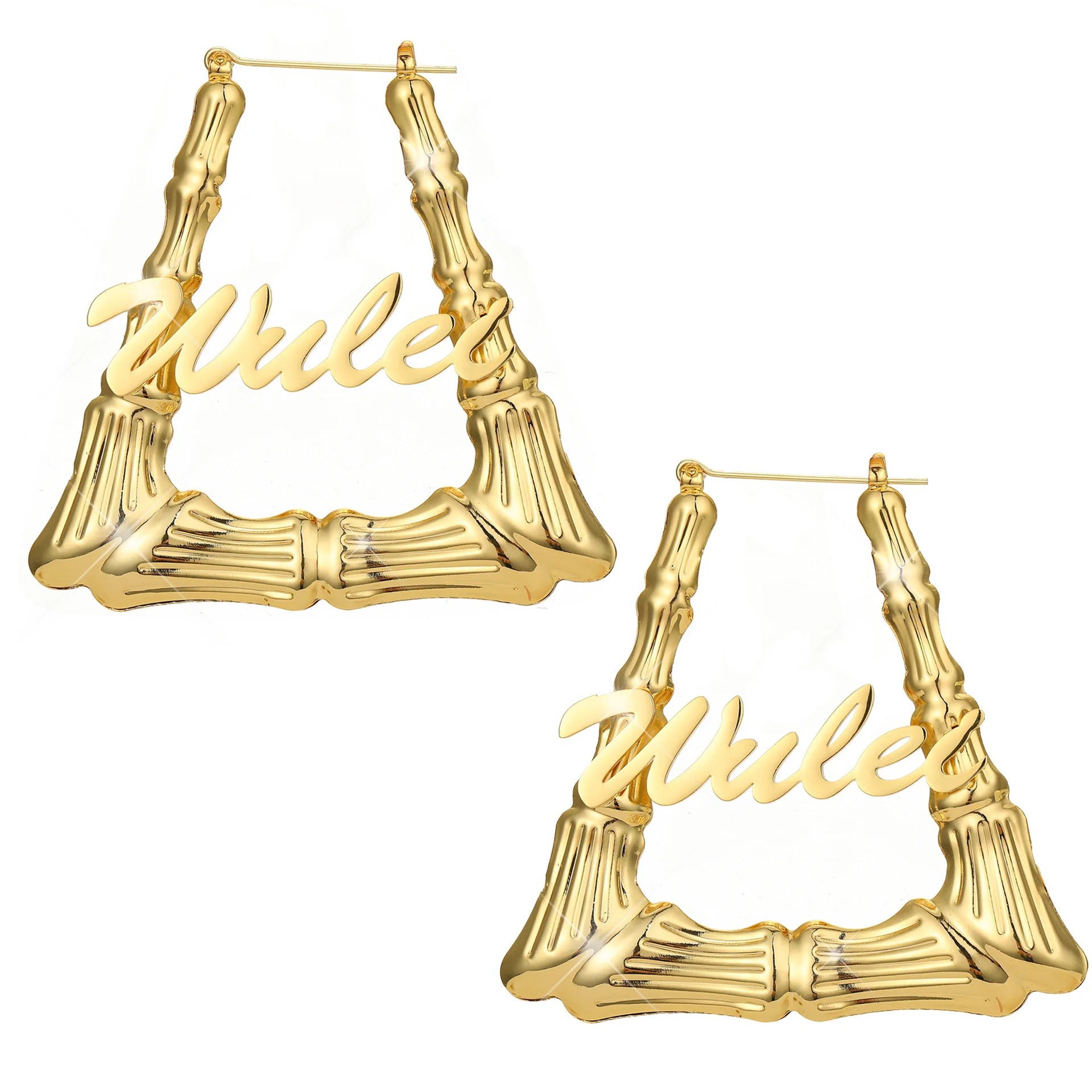 Trapezoid Bamboo Earrings Customize Name Earrings Custom Hip hop Hoop Bamboo Style Personality LOGO Earrings Women Gift