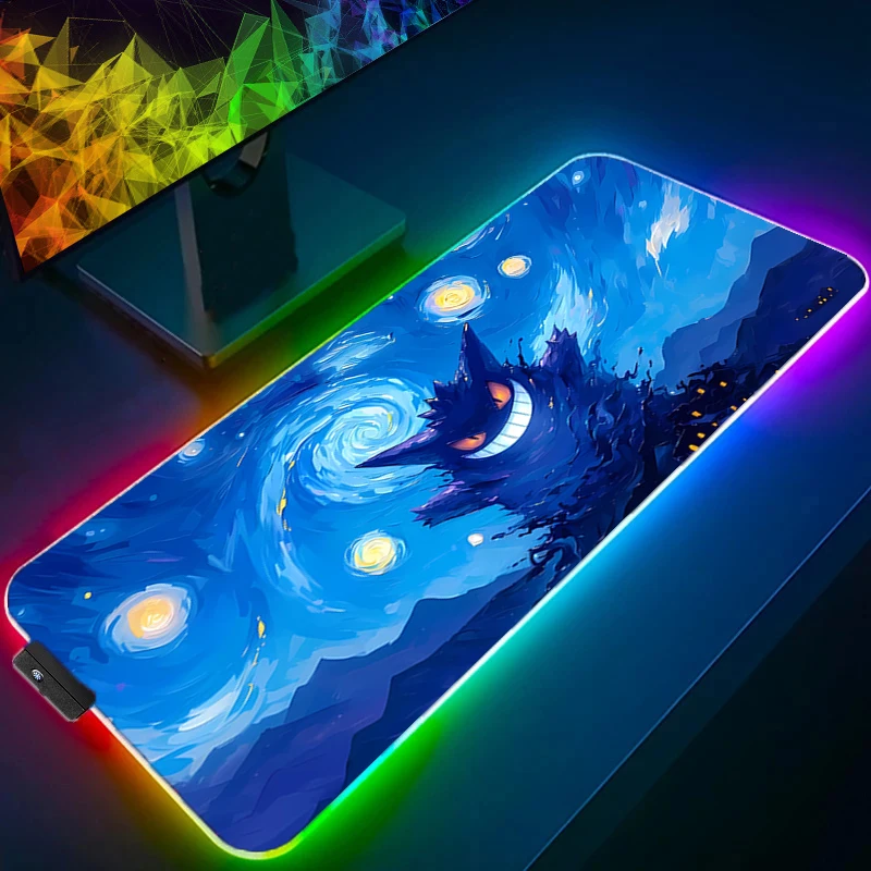 

RGB настольный коврик милый игровой коврик для мыши Pokemon Gengar коврик для мыши ПК геймер украшение для рабочего стола HD офисный коврик для мыши настольный коврик