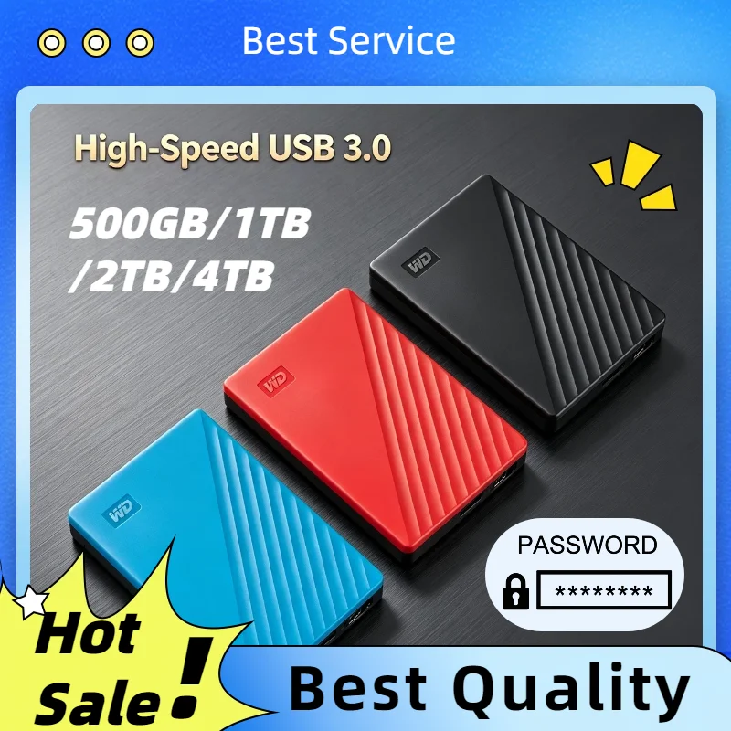 

For WD My Passport External Hard Drive USB 3.0 1TB 2TB 4TB Portable Encrypted High Speed Mobile Storage for Computers Laptop