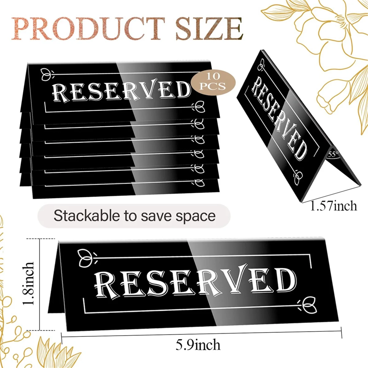 EYFL-10PCS Reserved Table Signs, Acrylic Guest Reservation Table Tents Sign, Waterproof Background Double-Sided Seat Signs