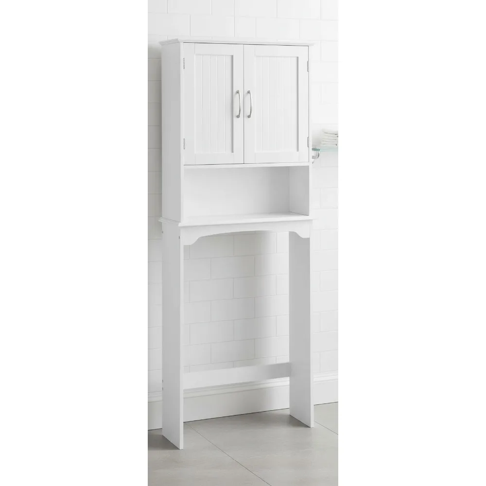 

Современный шкаф над унитазом, органайзер для хранения в ванной комнате с двойной дверью и регулируемыми полками, белое компактное решение