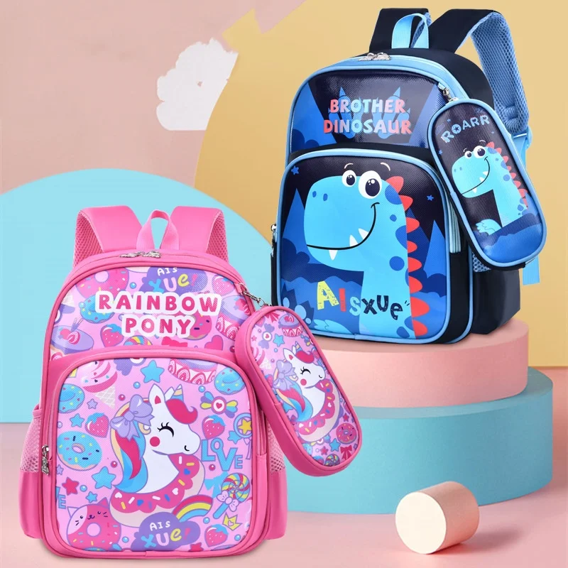 

2-piece Set of Elementary School Backpacks for Boys and Girls Cartoon Cute Lightweight Spine Protecting Children's Pencil Case