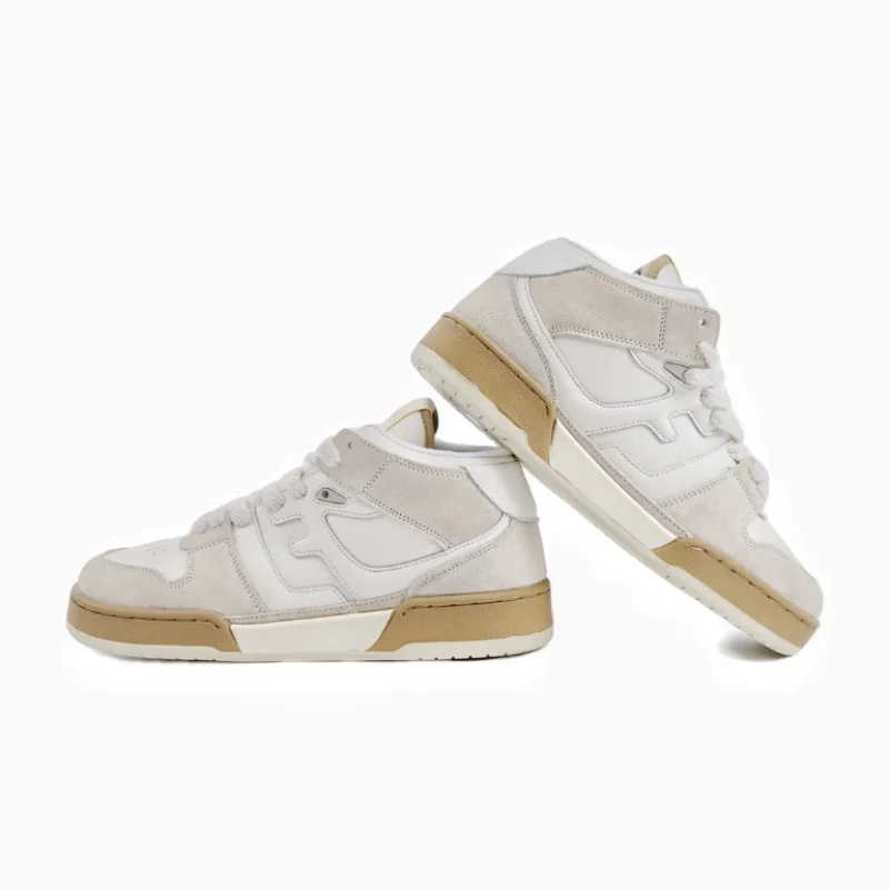 

2025 men's new color blocked white shoes, women's matching retro beige casual sports shoes, thick soled board shoes