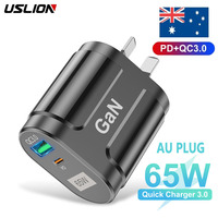 USLION 65W GaN USB Type C Charger PD3.0 Ausralian AU Plug USB Charger Cell Phone For iPhone 14 12 13 Pro Max Laptop PD Charger