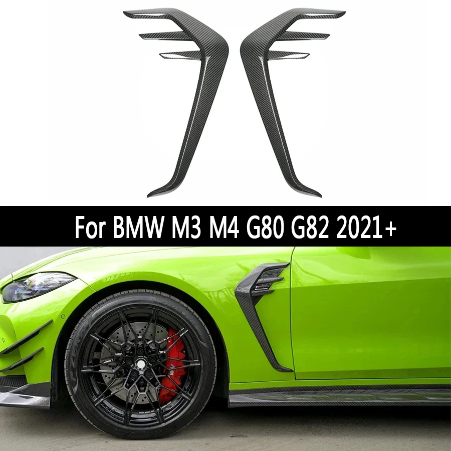 CFA Style For BMW M3 G80 M4 G82 G83 Carbon Fiber Front Side Fender Fin Splitters Car Fog Lamp Air Vent Cover Trim Leaf Plat