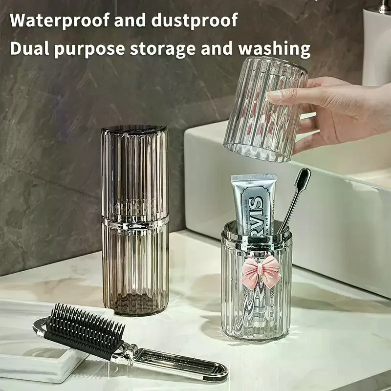 Travel Toothbrush Organizer Portable Toothbrush Organizer With Cover Toothbrush Cup Transparent Stripes Toothbrush Organizer