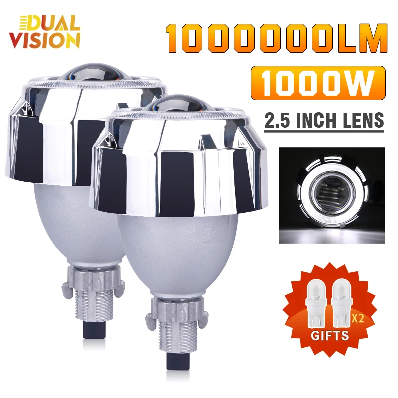 1000W 1000000LM 2.5 Inch Bi Led Lens Halo Lights Projectors For H4 H7 Car Headlights High Low Beam LED Kits 6000K 12V