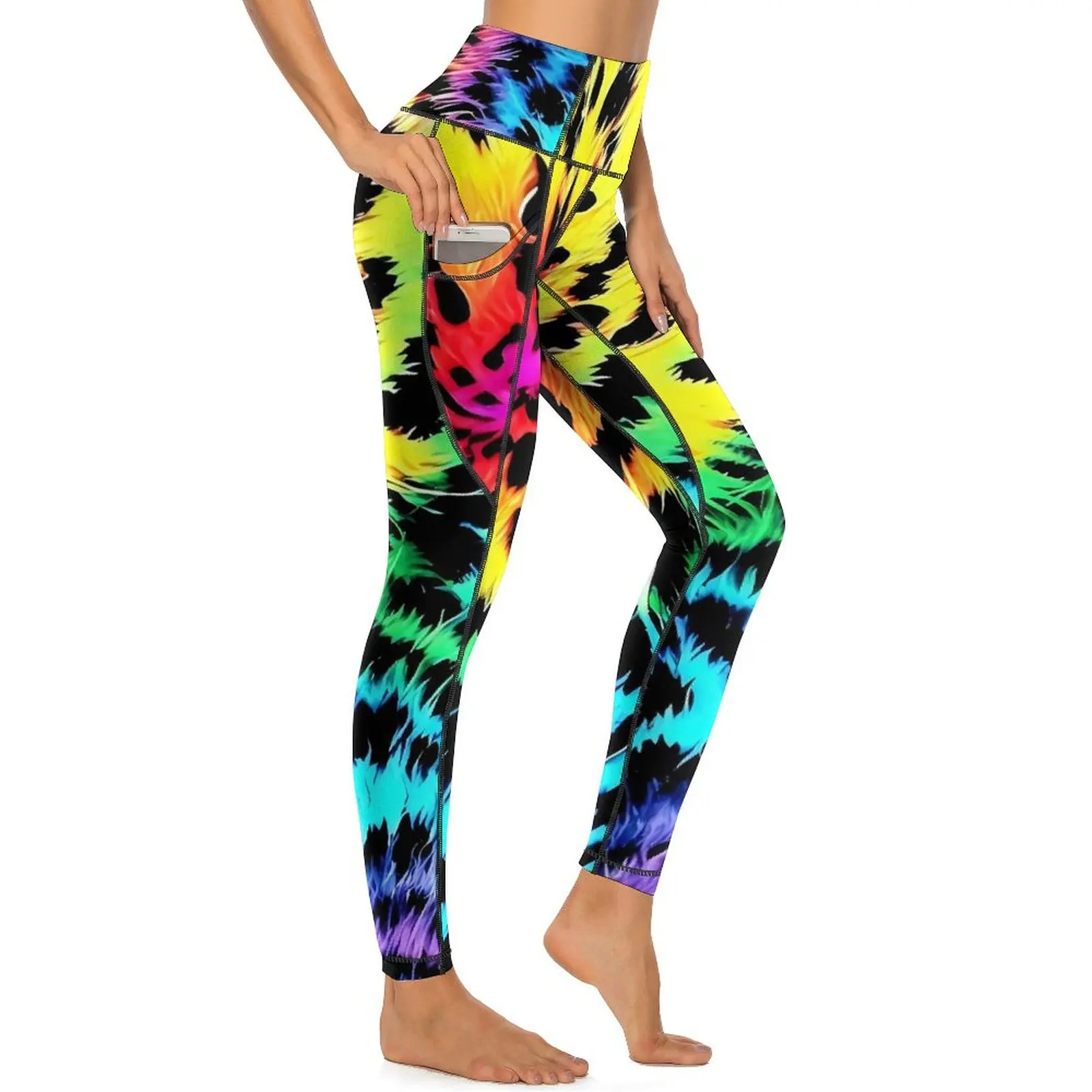 Tie Dye Rainbow Yoga Pants Leopard Print Leggings Sexy High Waist Breathable Yoga Sports Tights Stretch Design Running Leggins