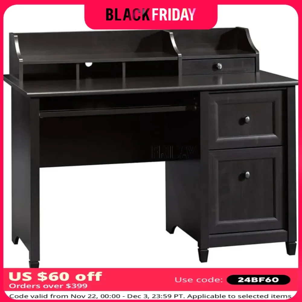 Rectangular Wood 3Number of Drawers, Traditional Wood Computer Desk in Estate Black