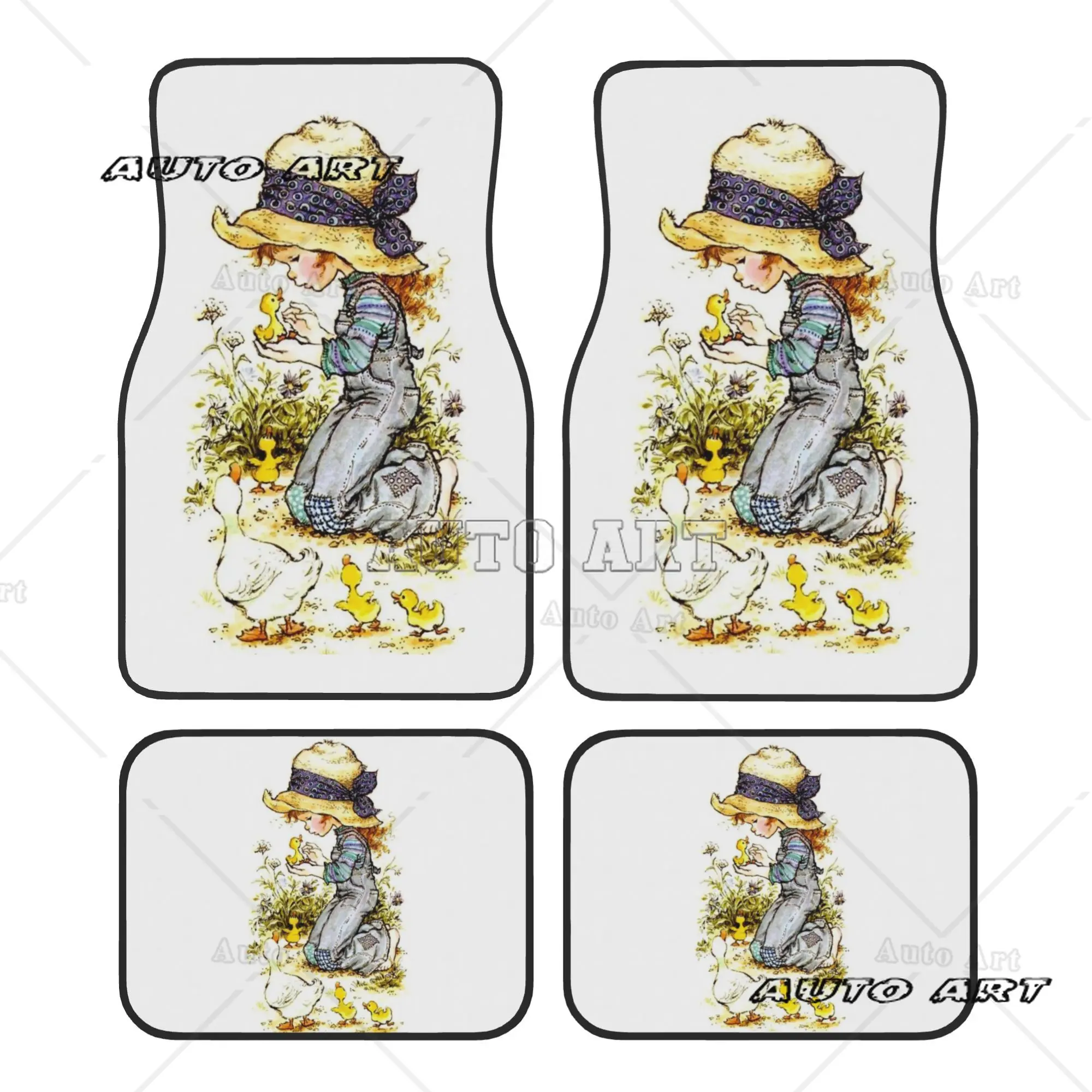 Sarah Kay Girl Cartoon Animation Car Floor Mats of 4 Pieces Crystal Velvet Rugs Universal Car Front Rear Carpets Foot Mats