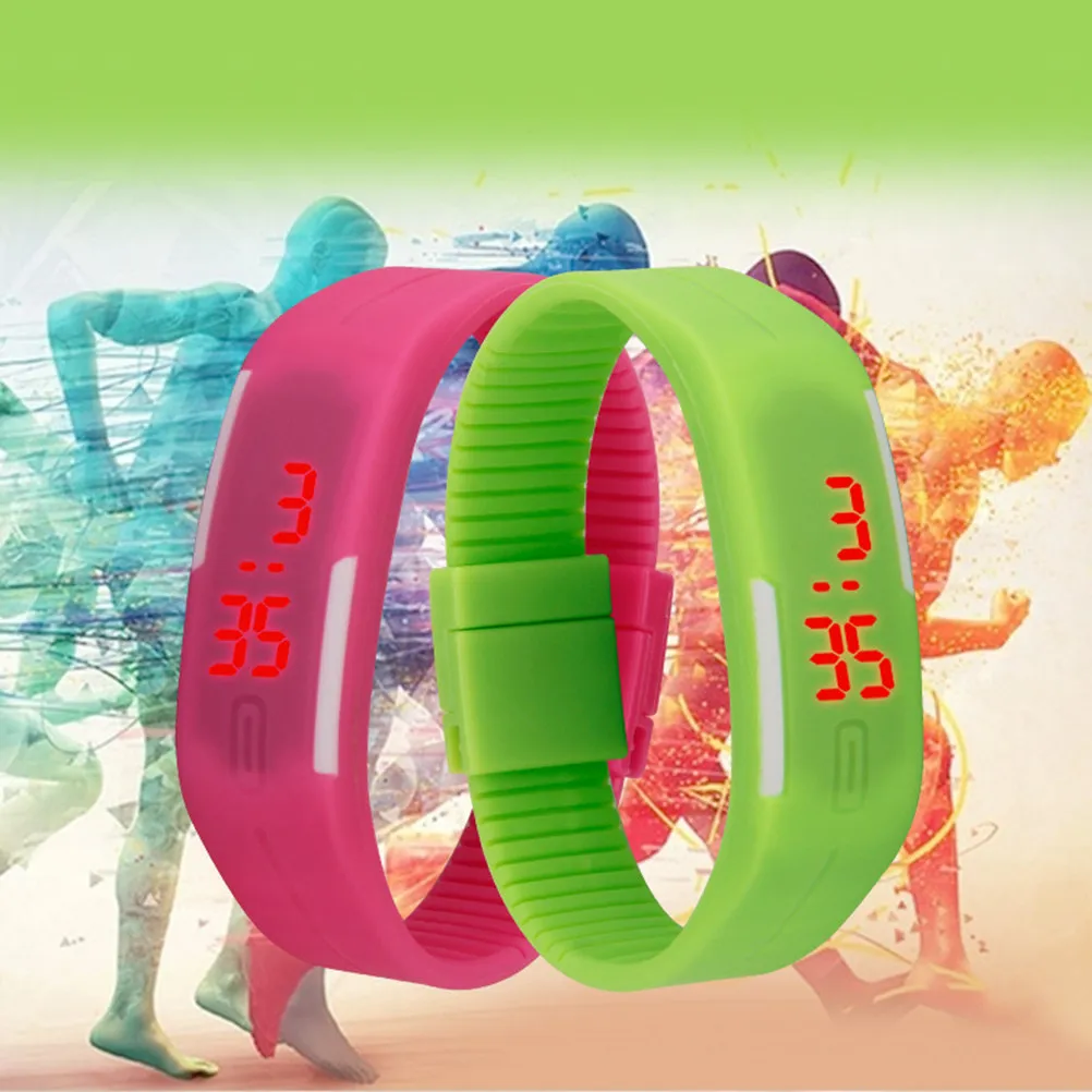 LED Touch Screen Silicone Band Watch Bracelet Rosy Easy Operation Smart Bracelet Sports Wristband for Student Step Counter