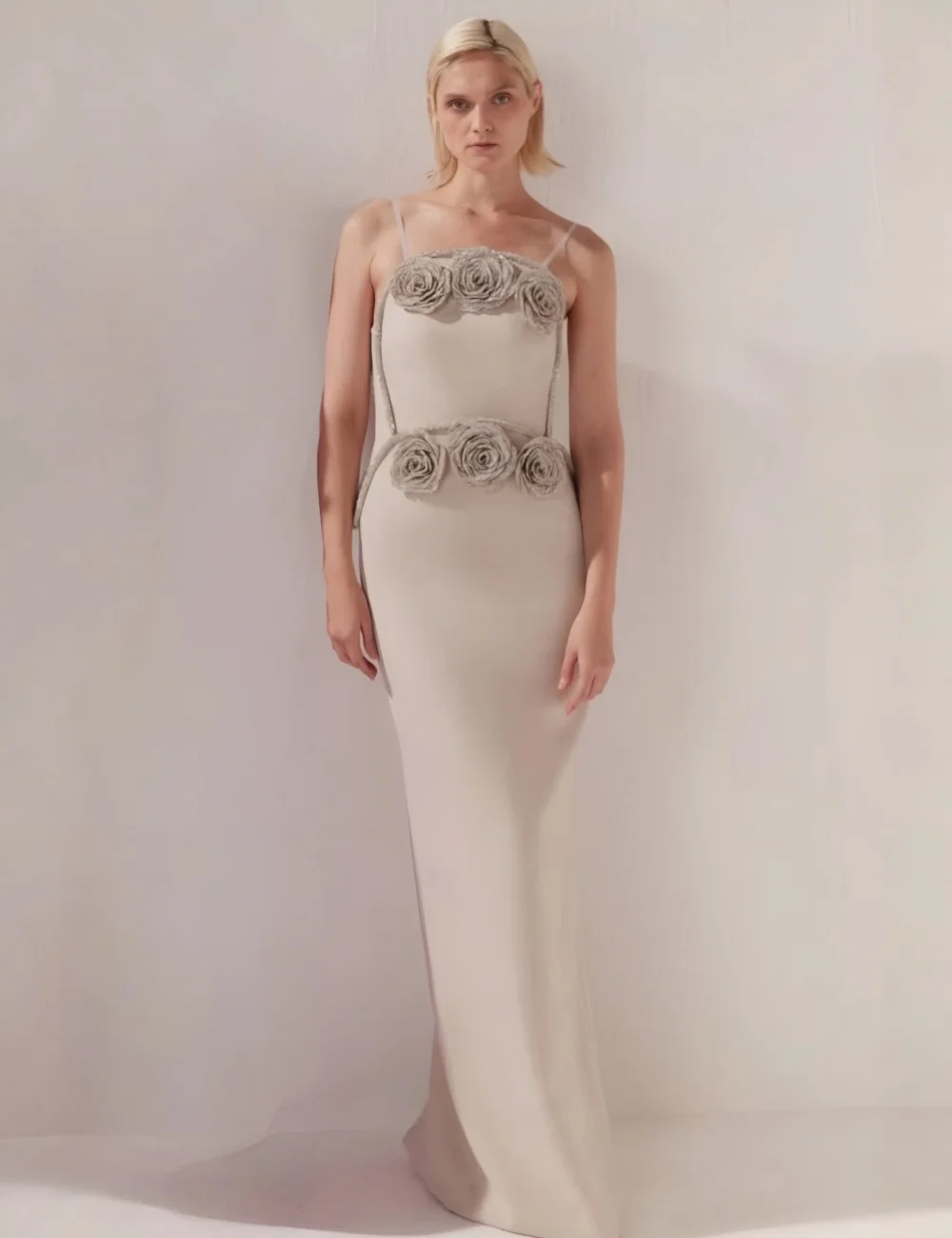 Customized Intricate Sexy Jersey Handmade Flower Sequined Column Long Dresses Strapless Evening Dresses Sizes Available Fashion