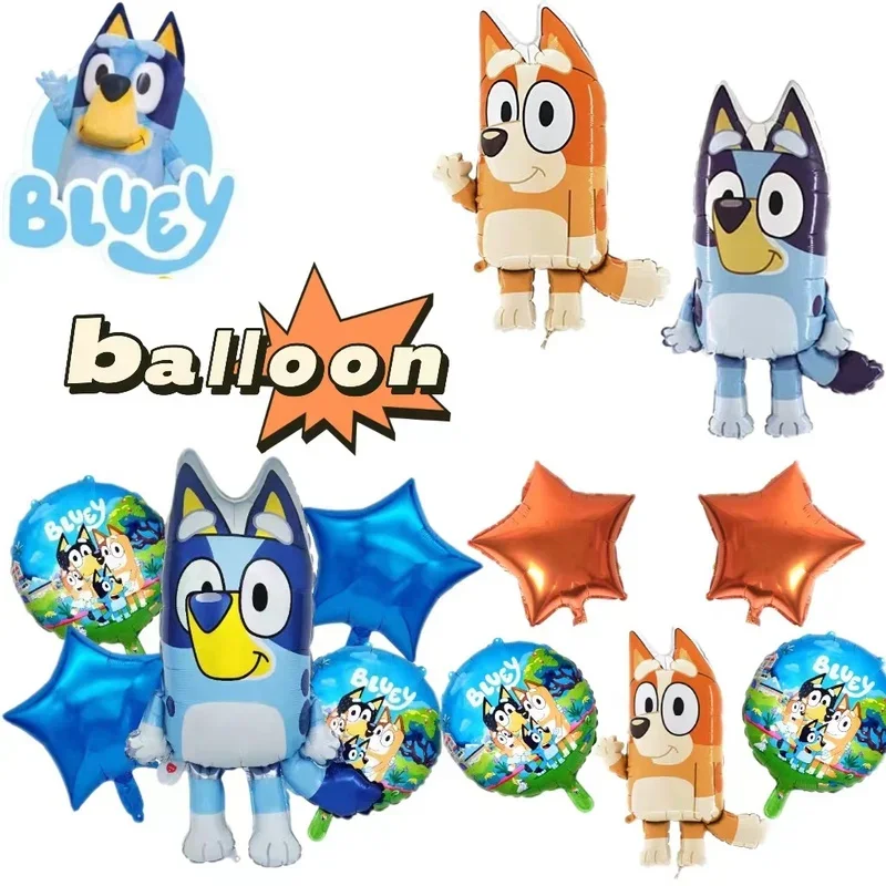 Bluey Family New Cartoon Aluminum Balloon Cartoon Game Toy Blue Orange Brouy Balloon Decoration Set Birthday Party Supplies