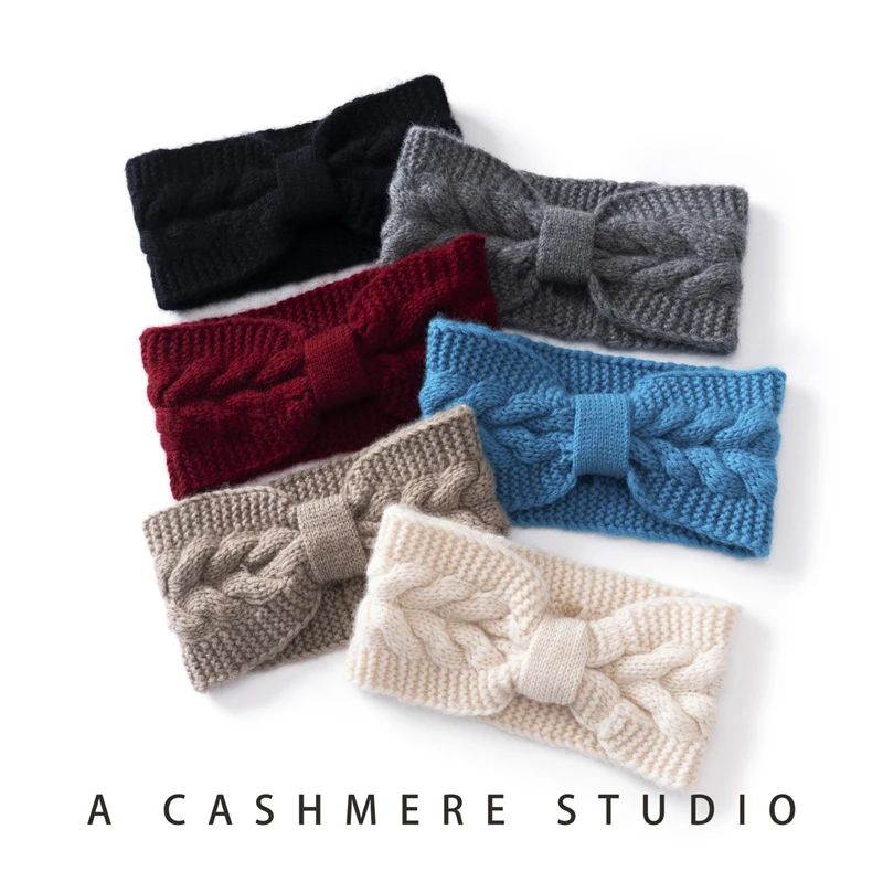 Vintage Twisted Cashmere Headband Women Solid Color Autumn Winter Knitted Hair Accessory with Versatile Butterfly Knot Hairband.