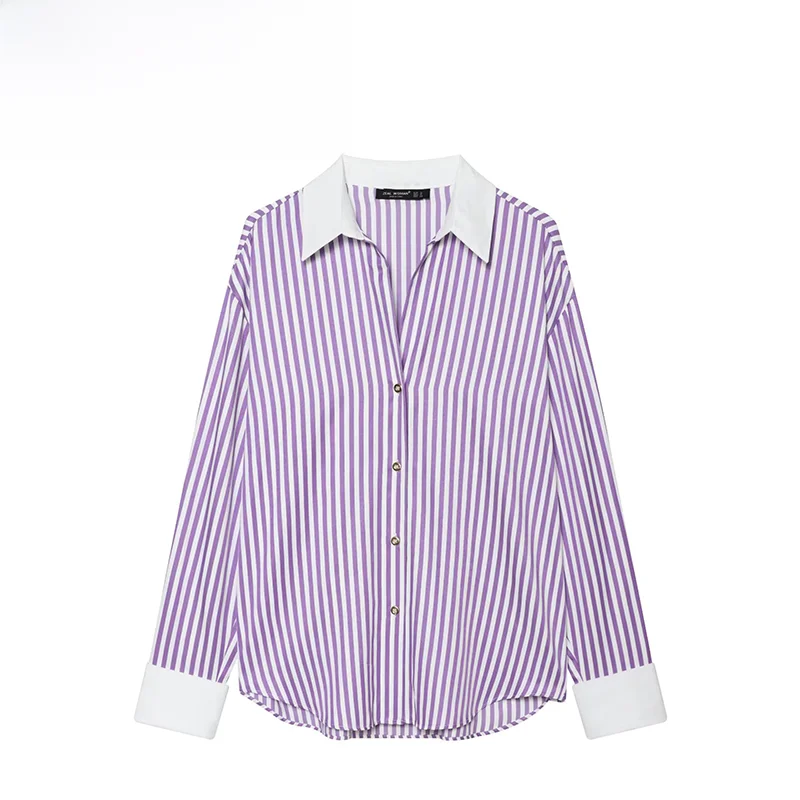 

Fashionable Striped Casual Shirt Long Sleeve Turn-down Collar Polyester Spring New Arrival Women's Premium Quality Polyester ...