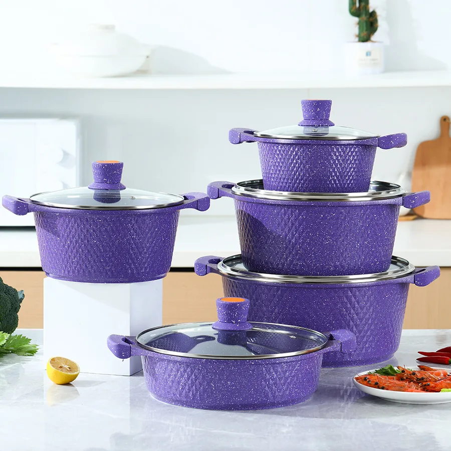 Maifanshi Aluminum Die-Casting Soup Pot Saucepan Frying Pan Small Brick 10-Piece Set