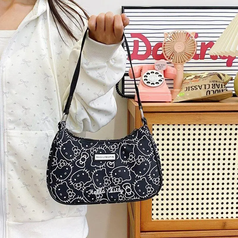 

Hot Sanrio Hello Kitty Underarm Bag Girl Zipper Large Capacity Waterproof Handbag Kawaii Anime Cartoon Fashion New Shoulder Bag