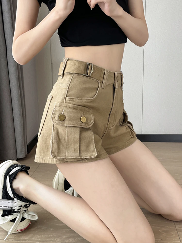 

High Waist Denim Shorts Women's Casual Summer Outerwear Hot Pants Spicy Girl Khaki Workwear Short Pants Ladies Jeans