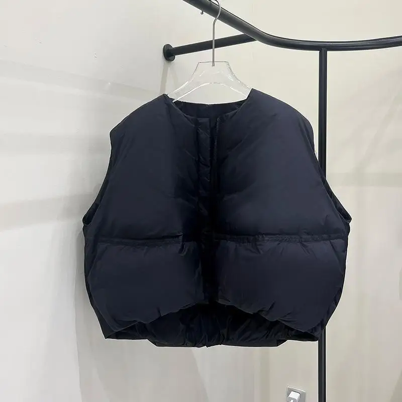 Short White Duck down Vest Women's  Style Jacket Outerwear Trendy Commute Style Regular Sleeveless Warm Zipper