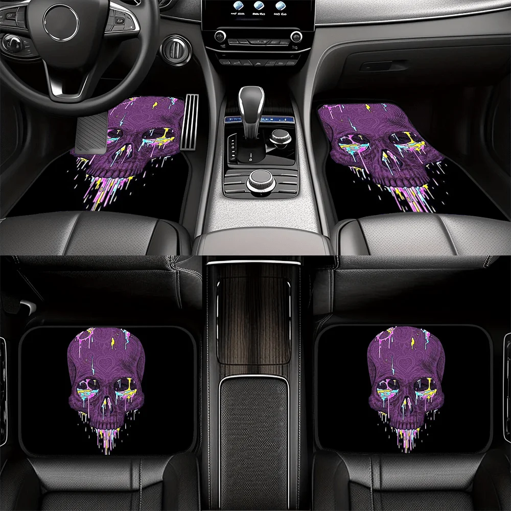 4pcs Fit For SUV/Car Floor Liners Compatible For - Heavy-Duty XPE Non-Slip Car Mats With Gothic Skull Print, All-Weather, Vehicl