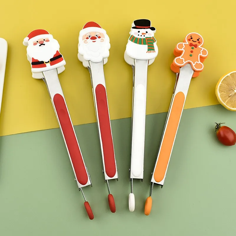 

IK Food Tongs Stainless Steel Kitchen Clamp Heat Resistant Non-slip Christmas Silicone Tong for BBQ Clip for Party Baking
