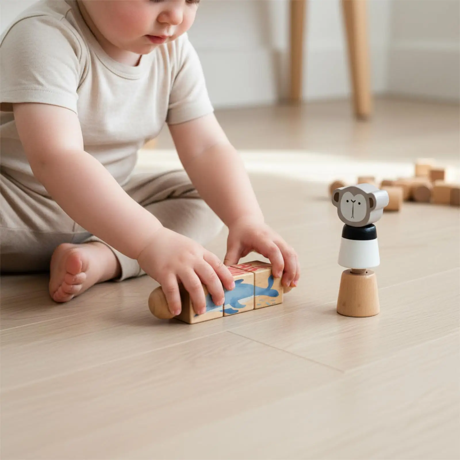 Rotating Wooden Block Puzzle Fine Motor Sensory Game Learning Educational Toy for Kids
